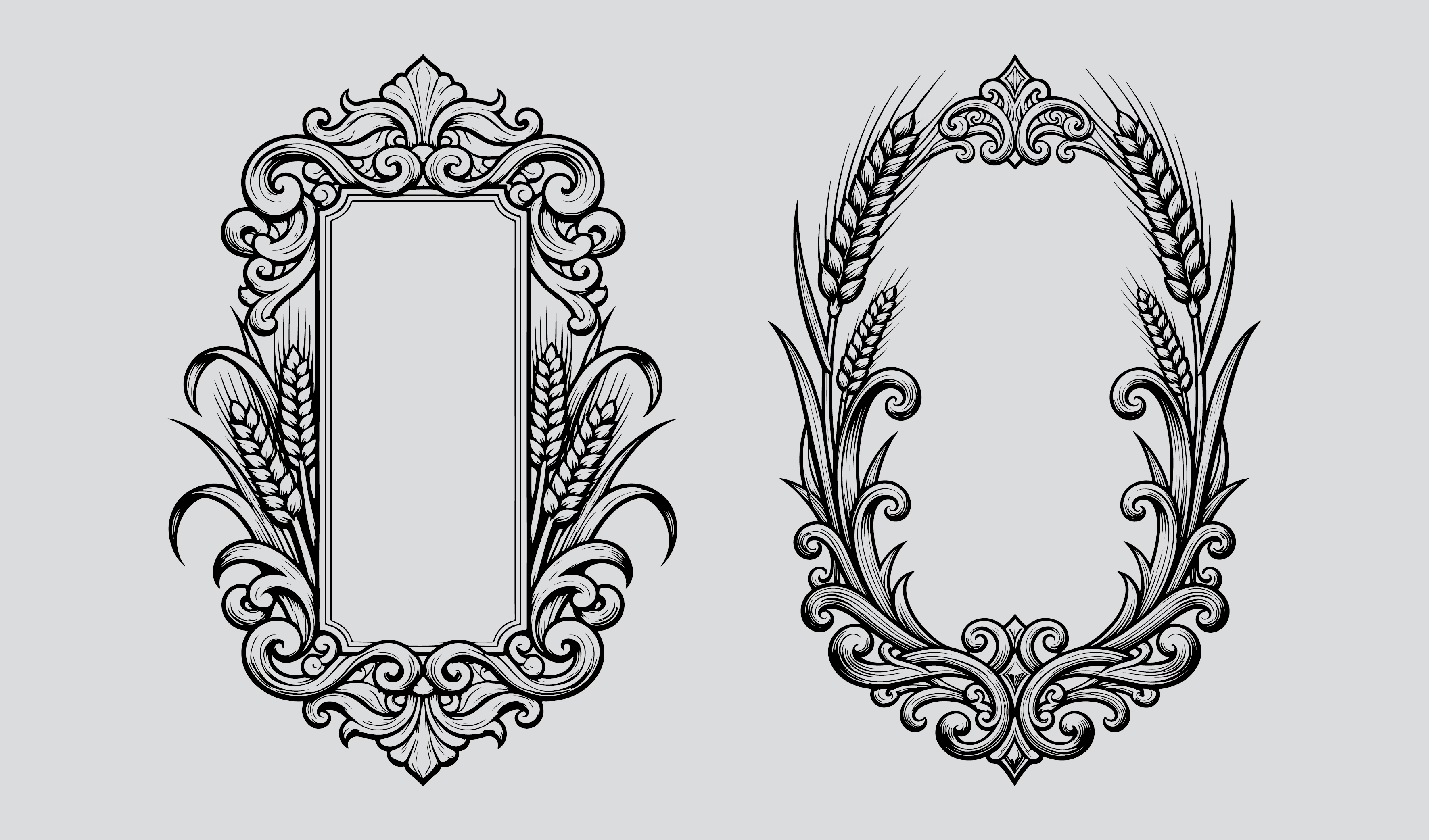 传统-酒标牌 酒类插画元素&mdash;&mdash;麦穗徽章插画